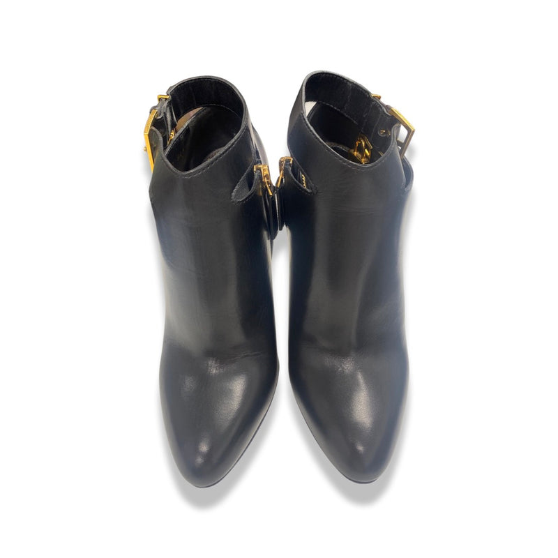 pre-loved TOM FORD black and gold leather padlock ankle boots | Size 37