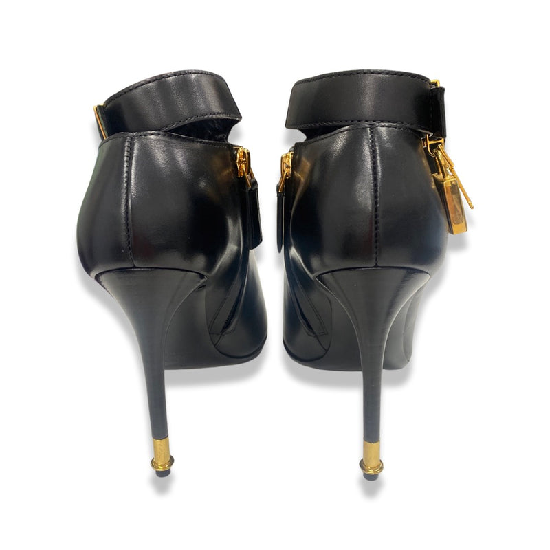 TOM FORD black and gold leather padlock ankle boots