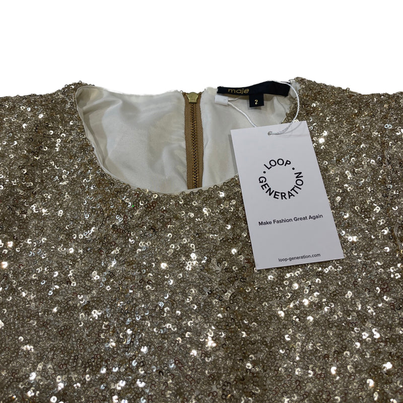 Maje gold glitter fitted dress with shoulder pads