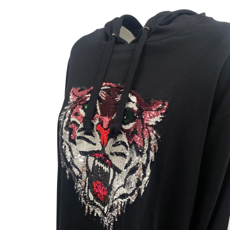 pre-loved GUCCI black tiger sequin print cotton hoodie | Size XS