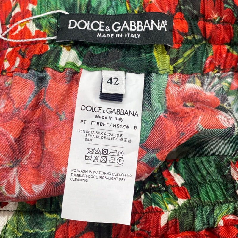 DOLCE&GABBANA red and green floral print silk trousers