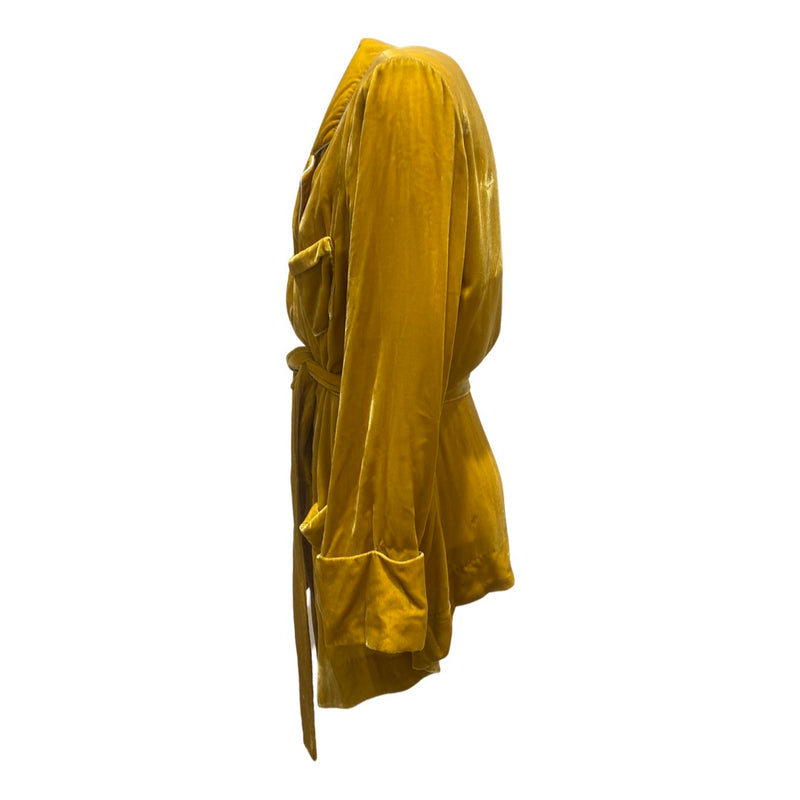 second-hand RACIL mustard yellow velvet short belted robe | Size FR42