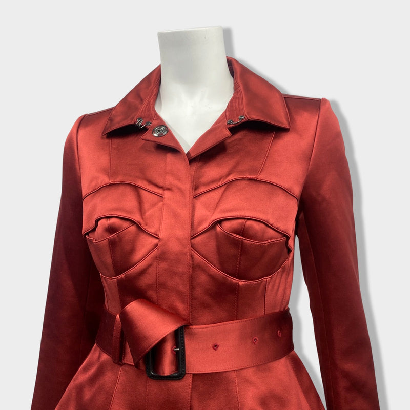 second-hand BURBERRY burgundy viscose and silk belted coat | Size IT42
