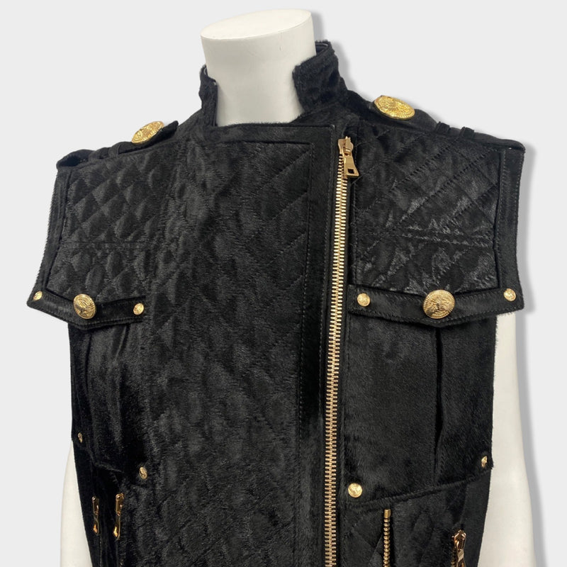 second-hand BALMAIN black pony and leather west with gold hardware