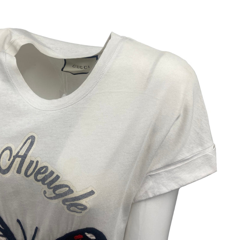 GUCCI white butterfly embroidered T-shirt