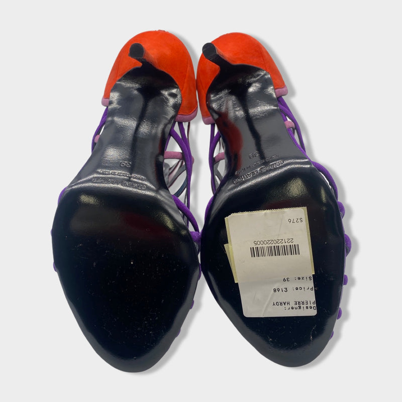 PIERRE HARDY purple and coral suede sandal heels