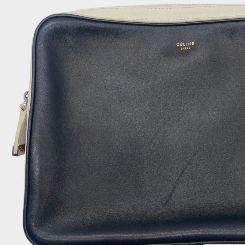 second-hand CÉLINE black and white leather clutch