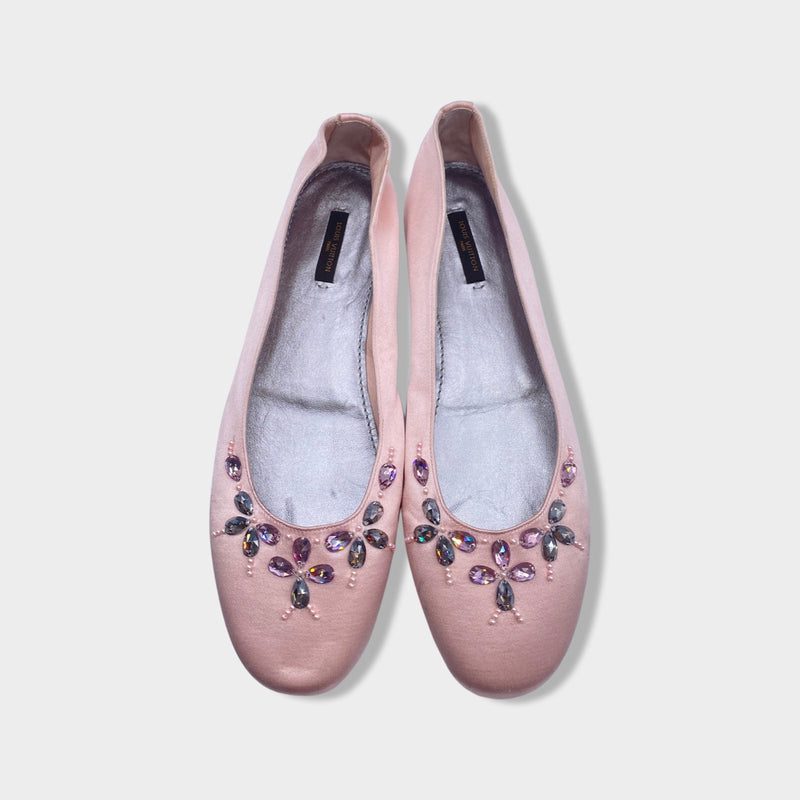 second-hand LOUIS VUITTON baby pink satin ballet flats with crystals | Size EU39.5 UK6.5