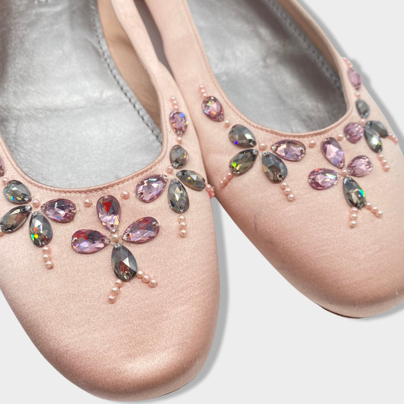 LOUIS VUITTON baby pink satin ballet flats with crystals