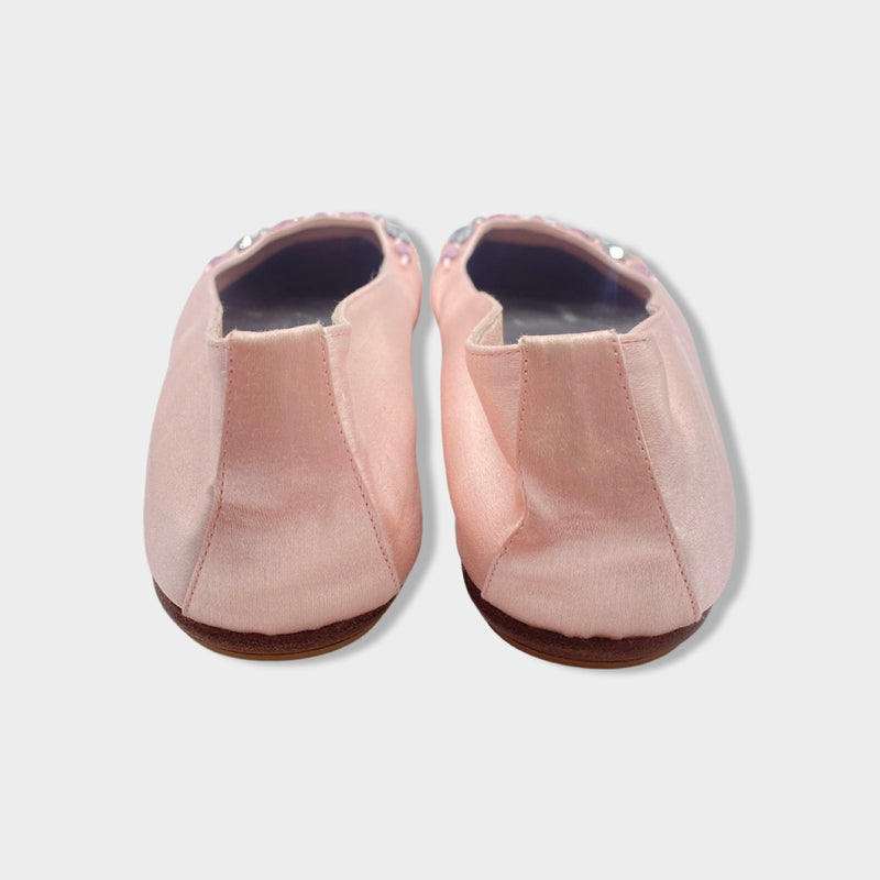 LOUIS VUITTON baby pink satin ballet flats with crystals
