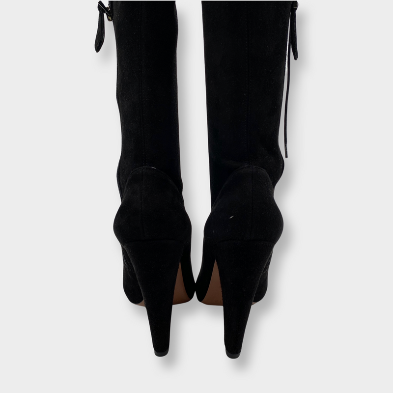 ALAÏA black suede lace up high boots