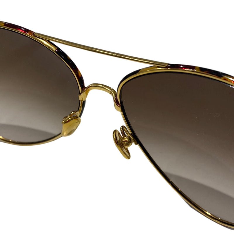 LINDA FARROW brown and gold tortoiseshell aviator sunglasses