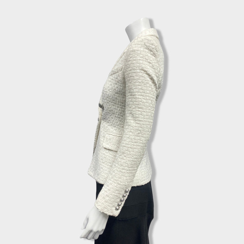 BALMAIN white tweed double-breasted jacket