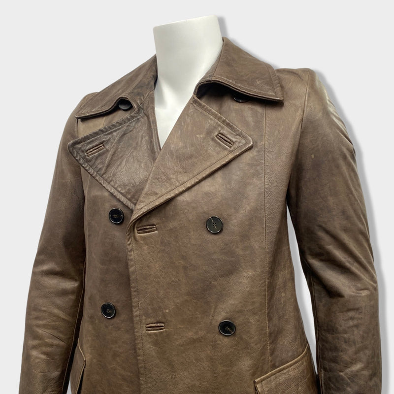 second-hand YVES SAINT LAURENT brown double-breasted leather jacket | Size IT46