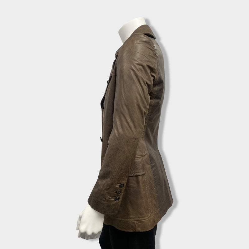 YVES SAINT LAURENT brown double-breasted leather jacket