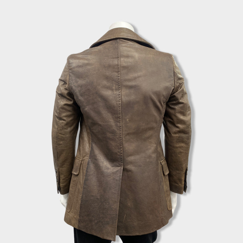 YVES SAINT LAURENT brown double-breasted leather jacket