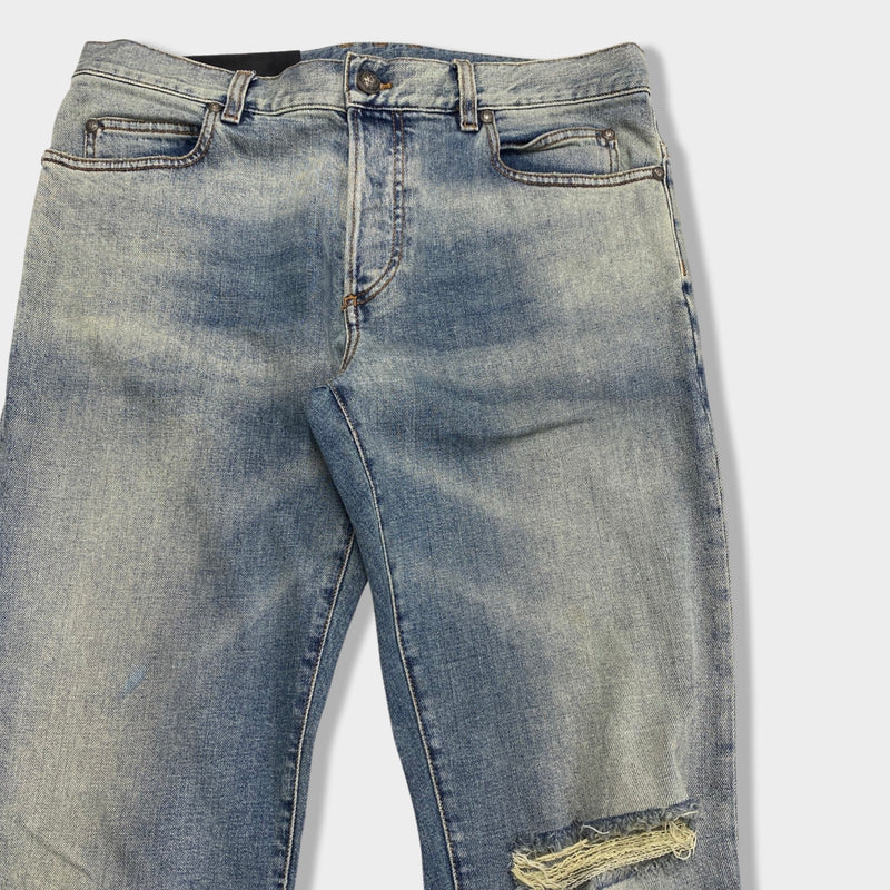 BALMAIN blue and beige ripped jeans