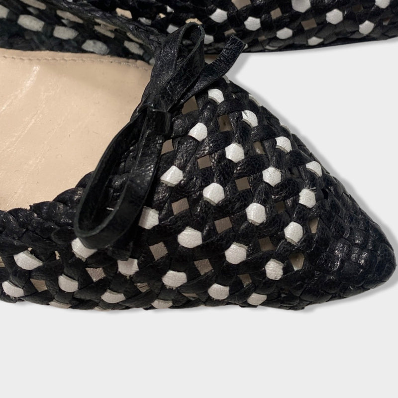 PRADA black and white weave leather ballet flats