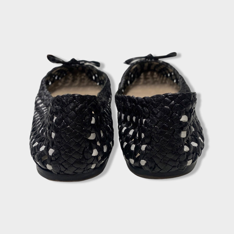PRADA black and white weave leather ballet flats