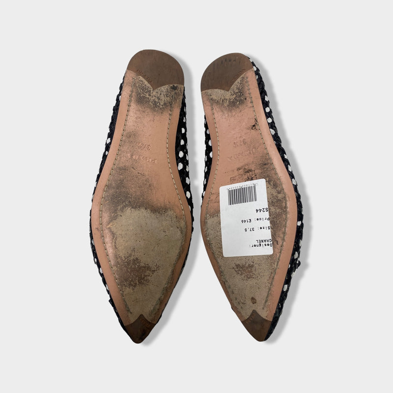 PRADA black and white weave leather ballet flats