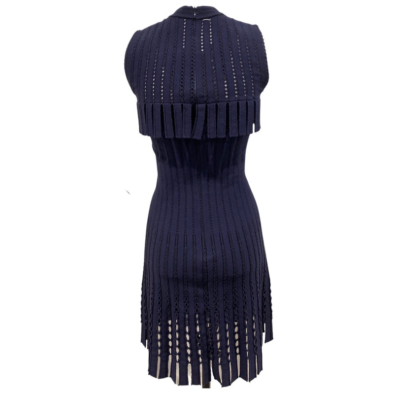 pre-loved ALAÏA navy woolen pleated mini dress | Size FR38