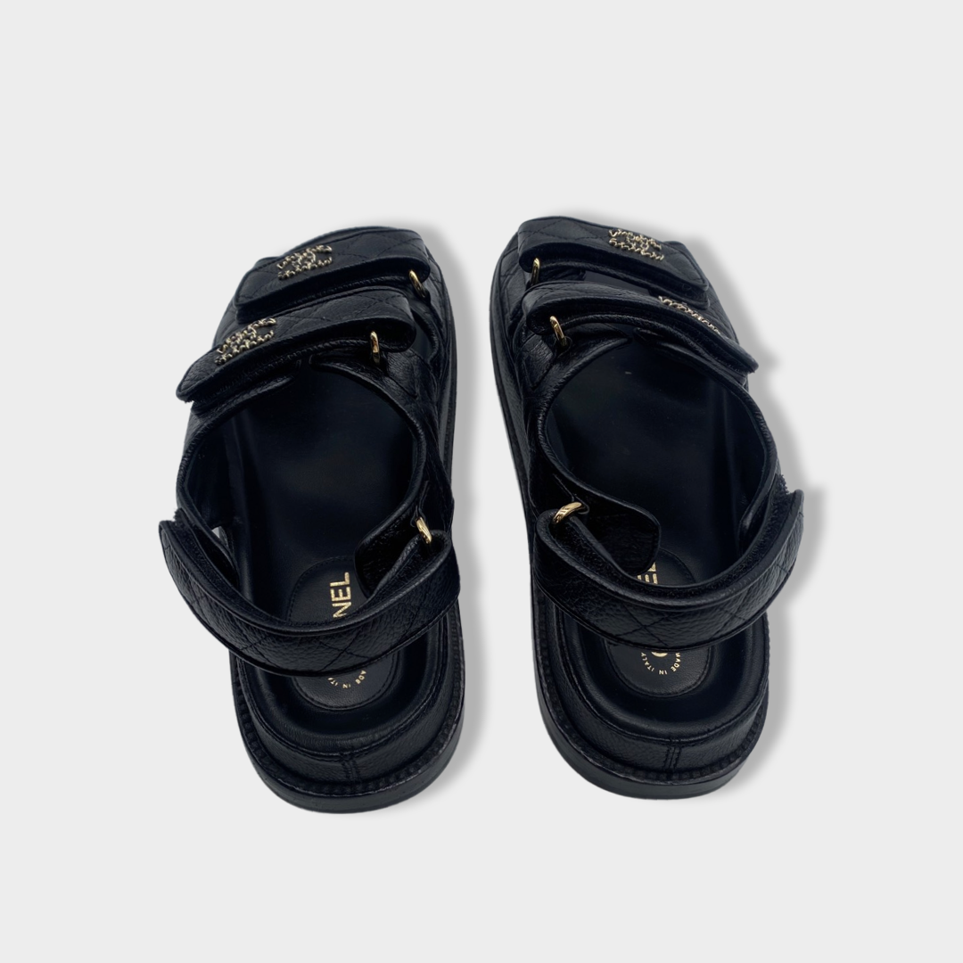 CHANEL black leather sandals – Loop Generation