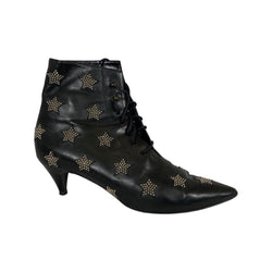 pre-owned Saint Laurent Black Leather Star Studded Lace-up Boots | Size 40