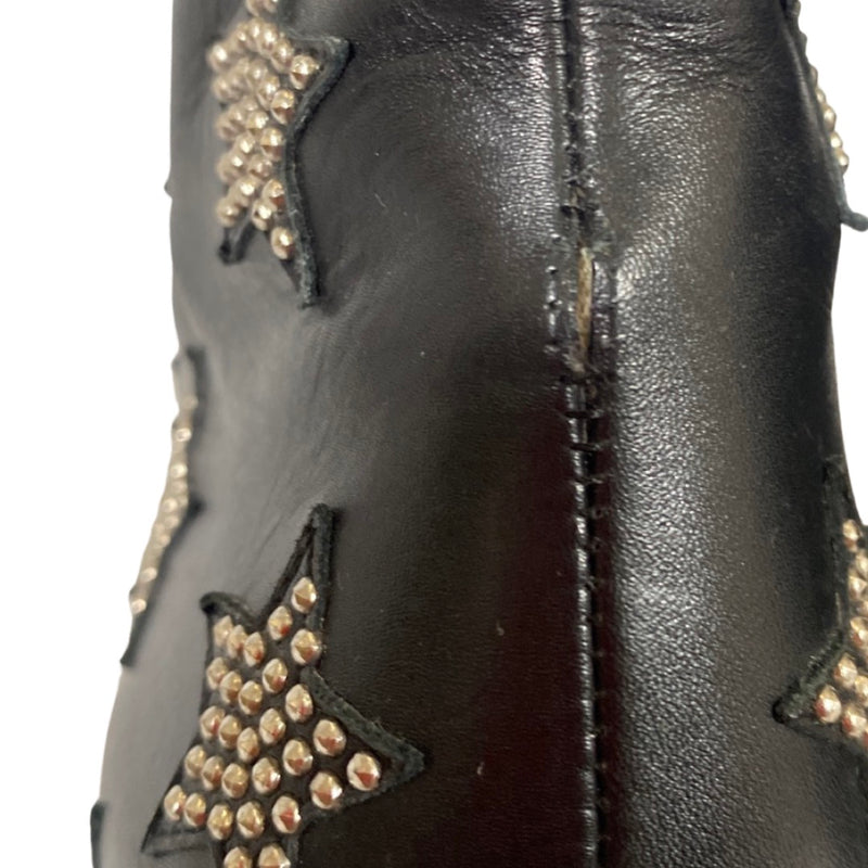 Saint Laurent Black Leather Star Studded Lace-up Boots