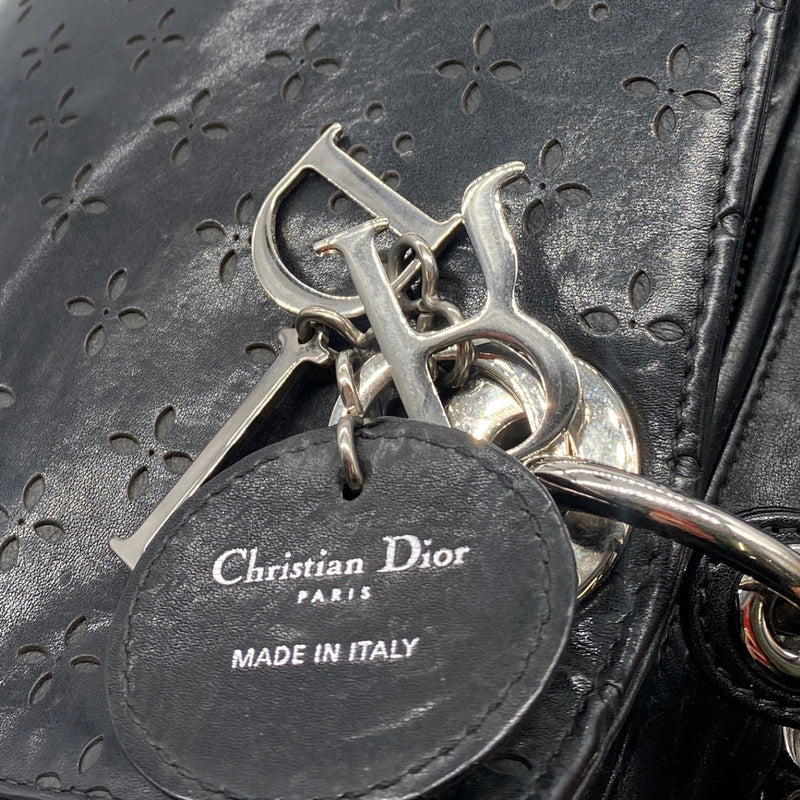 CHRISTIAN DIOR black Lady Dior laser cut handbag with silver hardware
