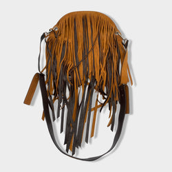 pre-owned EMILIO PUCCI tan fringe detail suede and leather handbag