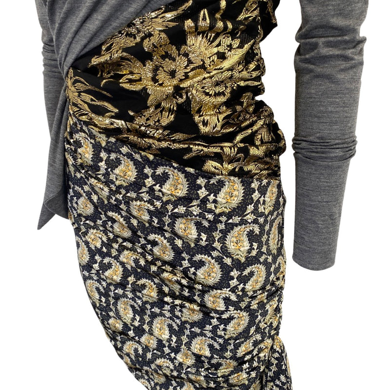 ALTUZARRA grey woolen dress with floral silk print