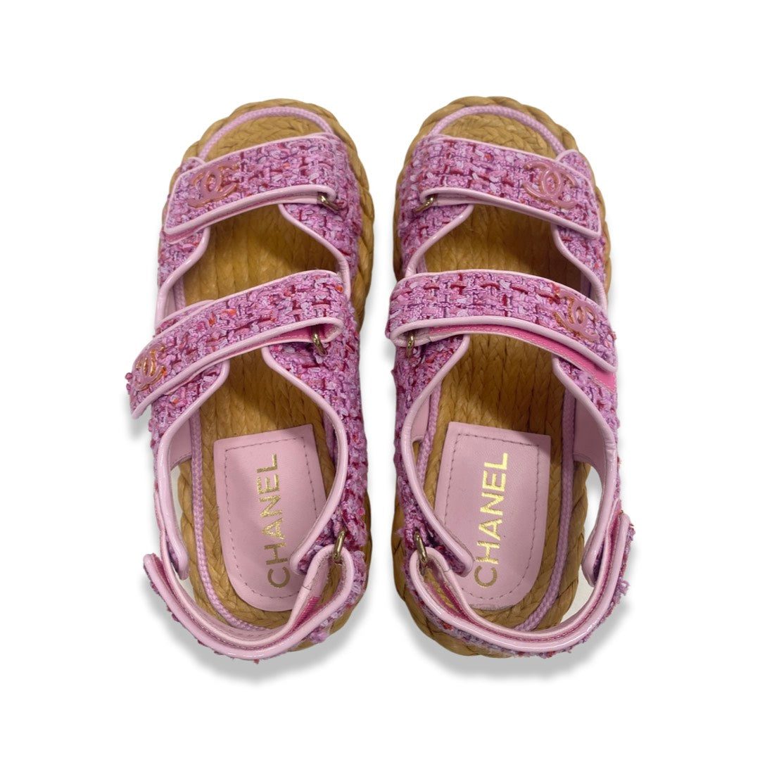 CHANEL pink tweed raffia dad sandals – Loop Generation