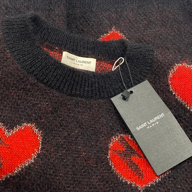 SAINT LAURENT black and red heart knitted mohair jumper