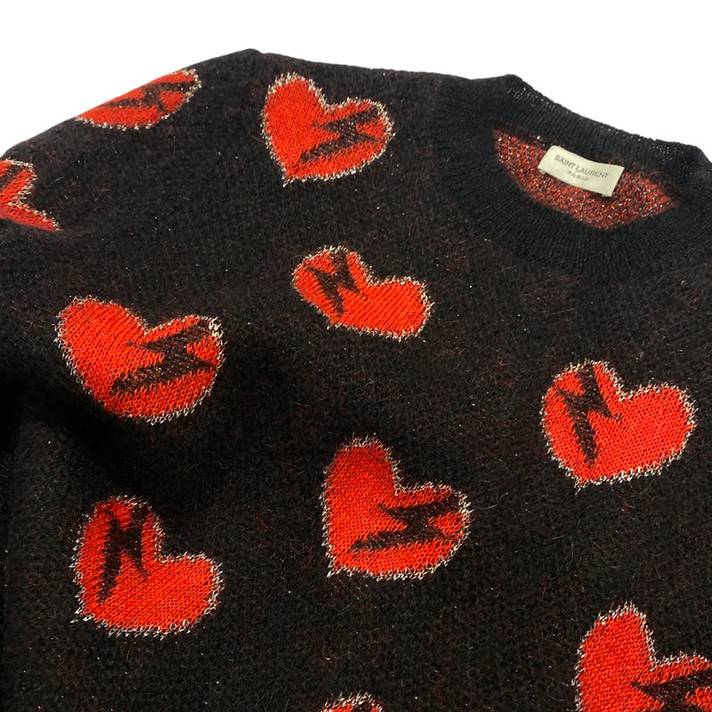second-hand SAINT LAURENT black and red heart knitted mohair jumper | Size M