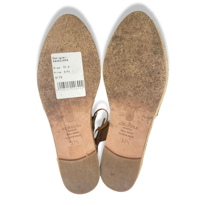 AQUAZZURA camel and navy suede espadrille sandals