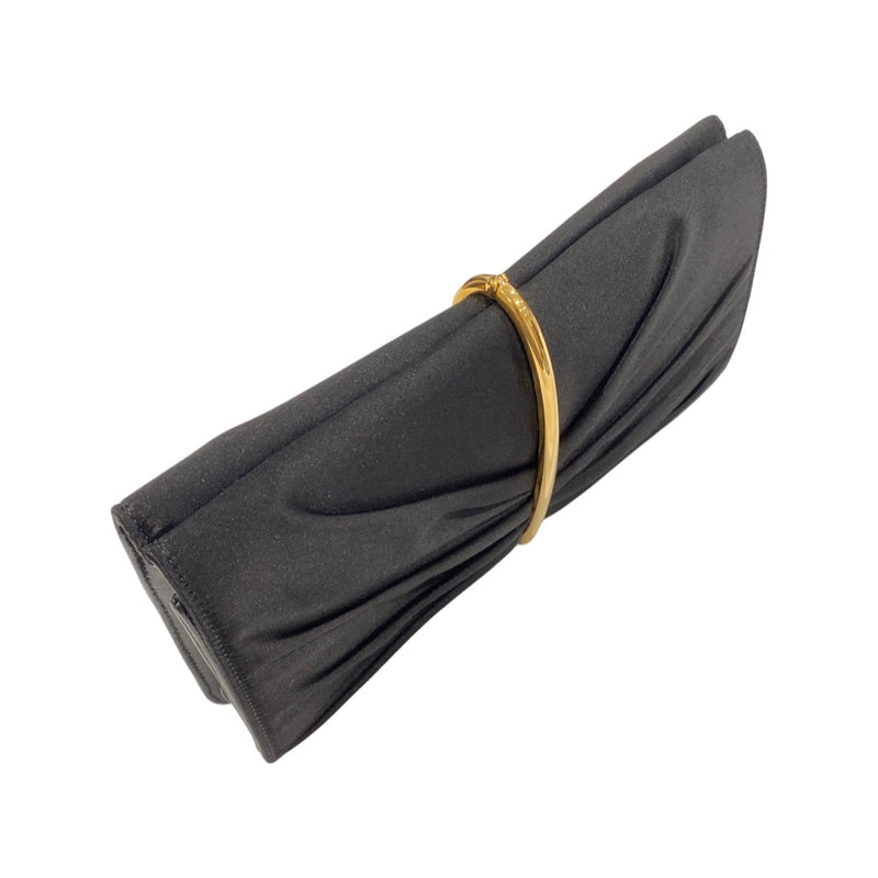 NINA RICCI black satin and leather clutch with gold hardware