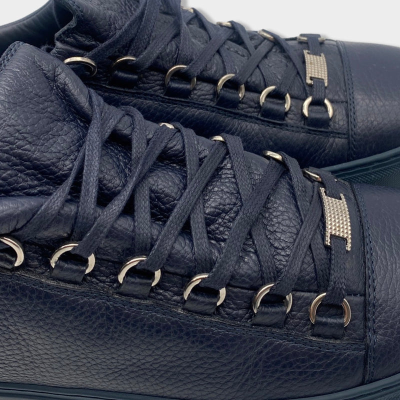 BALENCIAGA navy leather lace-up trainers