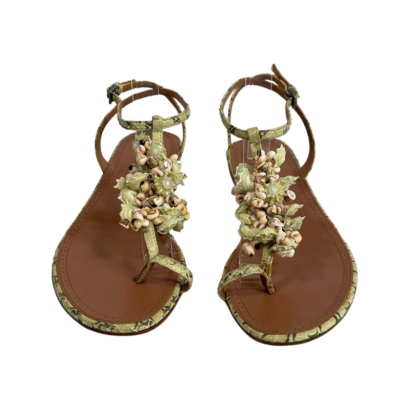 second-hand Alaia lemon yellow python leather sandals with shell details | Size 39