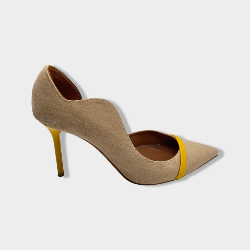 MALONE SOULIERS ecru and yellow linen leather pumps