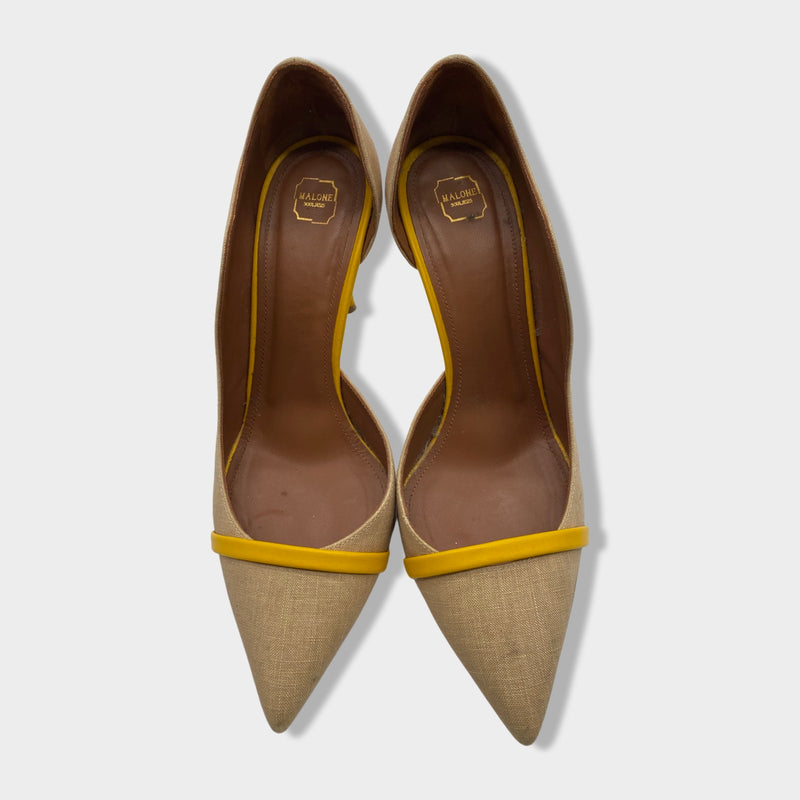 pre-owned MALONE SOULIERS ecru and yellow linen leather pumps | Size EU40 UK7