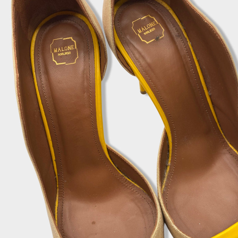 MALONE SOULIERS ecru and yellow linen leather pumps