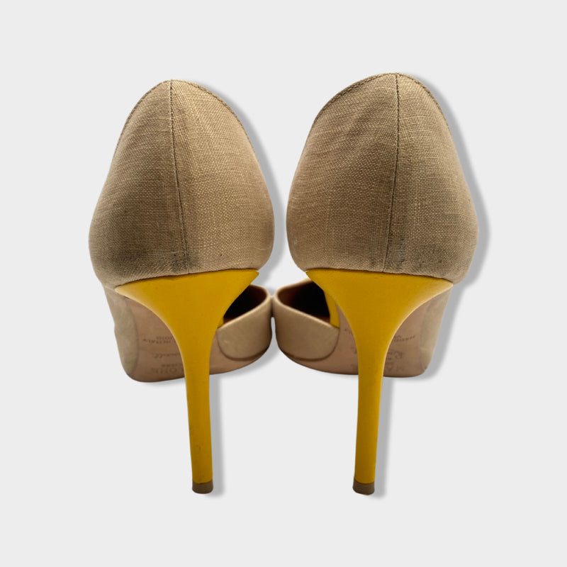 MALONE SOULIERS ecru and yellow linen leather pumps