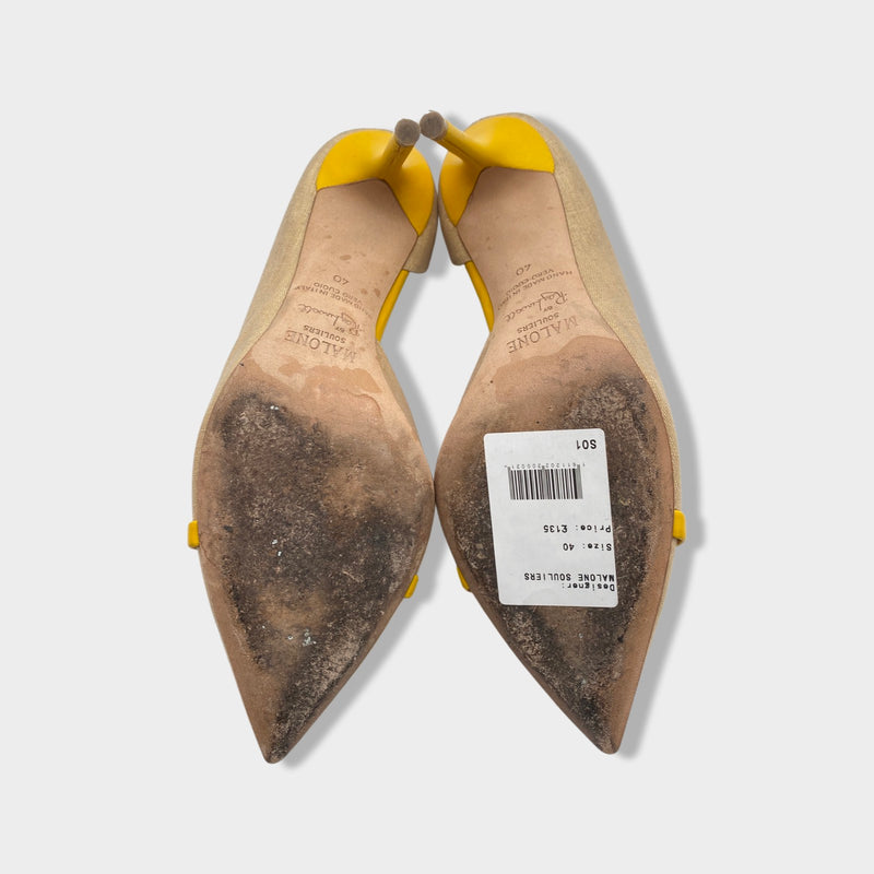 MALONE SOULIERS ecru and yellow linen leather pumps