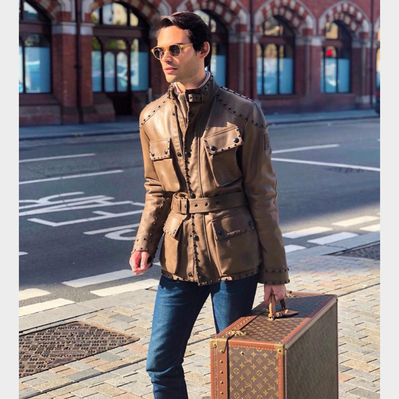 BELSTAFF brown leather belted safari jacket
