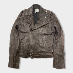 pre-owned PIERRE BALMAIN grey leather zipped biker jacket | Size EU48