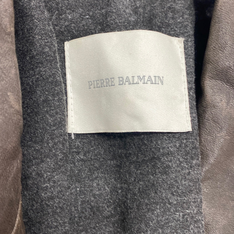 PIERRE BALMAIN grey leather zipped biker jacket