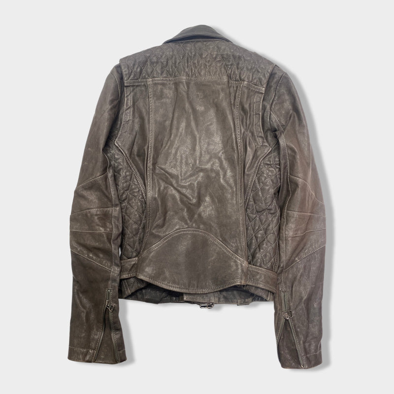 PIERRE BALMAIN grey leather zipped biker jacket