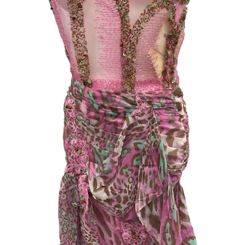 second-hand CARDUCCI pink animal print sequined maxi dress | Size UK8