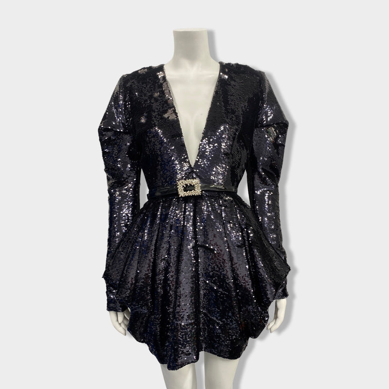 ALEXANDRE VAUTHIER black sequined belted mini dress