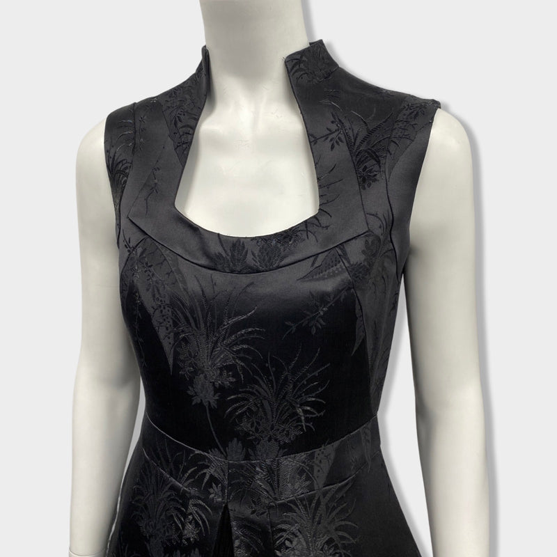 second-hand ALEXANDER MCQUEEN black floral-embroidered silk dress | Size IT40